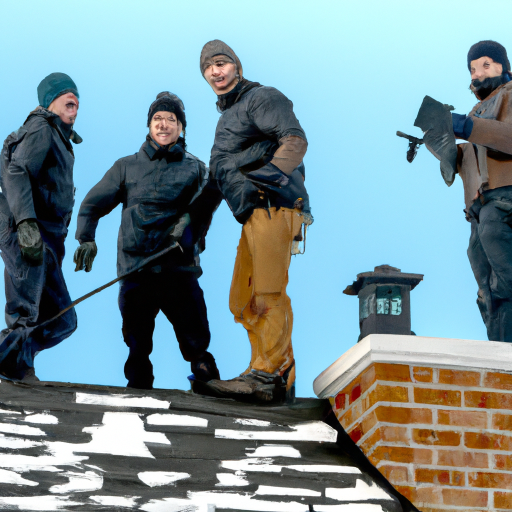 SafeFlue sweep team on a Canadian rooftop with inspection camera and rods
